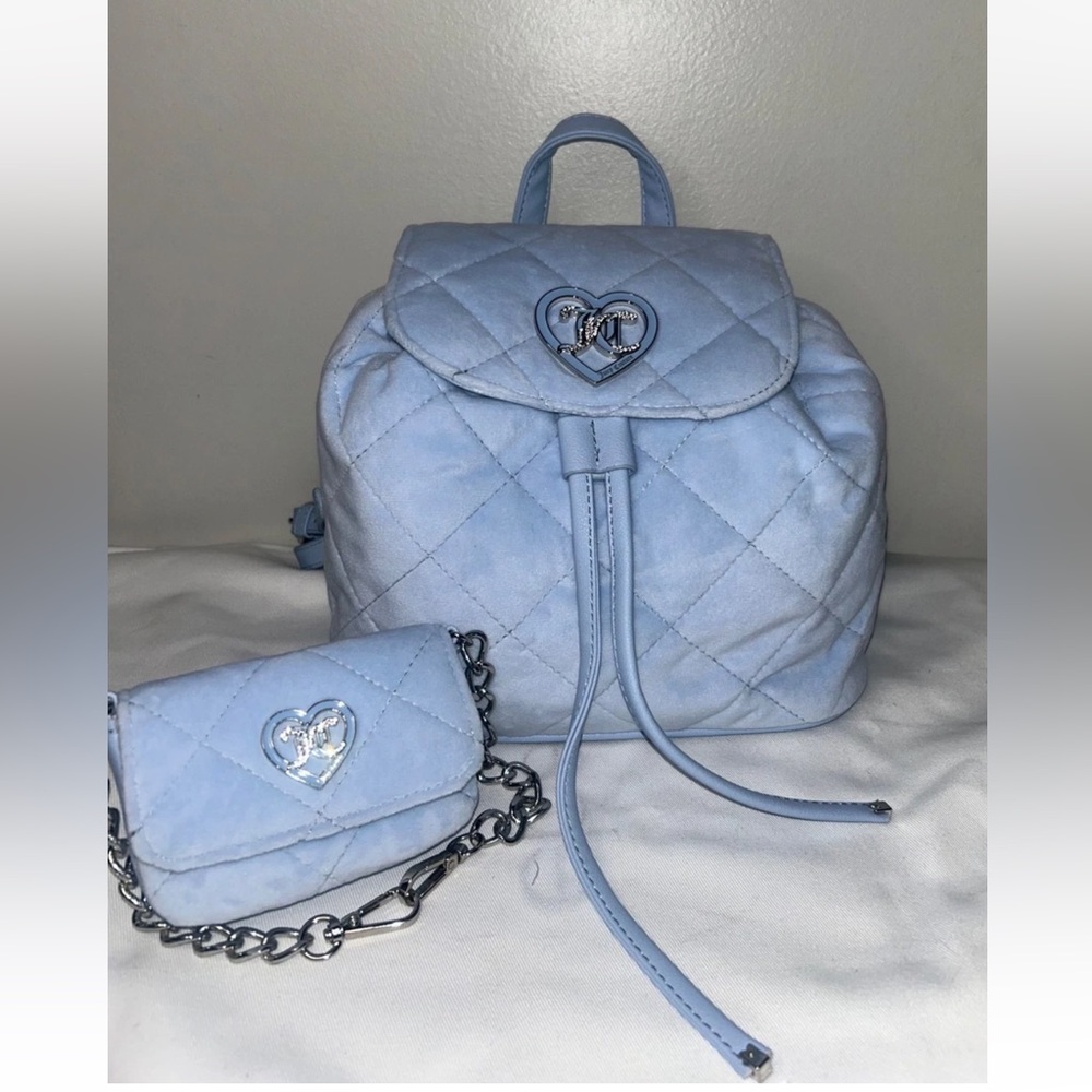 NEW ! NWT JUICY COUTURE Velour Quilted 2-in-1 Backpack Blue Star